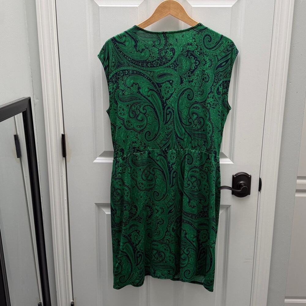 MICHAEL KORS Belted Green Paisley Short Sleeve Wrap Dress Size XL - Picture 5 of 5